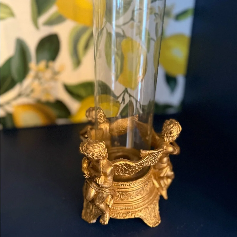 Elegant Gold Cherub Tapered Candle Holder